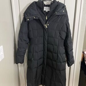 Cole Haan Women's Hooded Down Puffer Coat Medium‎ Black Quilted